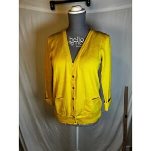 Sundance Cardigan Sweater PM Yellow Cotton Merino Wool V Neck Pockets Classic